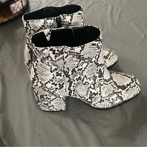 Black and white snake skin booties